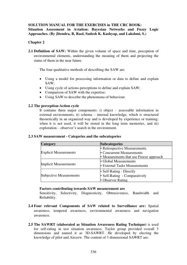 Solution Manual For Situation Assessment in Aviation Bayesian Network and Fuzzy Logic-based Approaches, 1E By Jitendra R. Raol, Sudesh K. Kashyap, Lakshmi Shrinivasan
