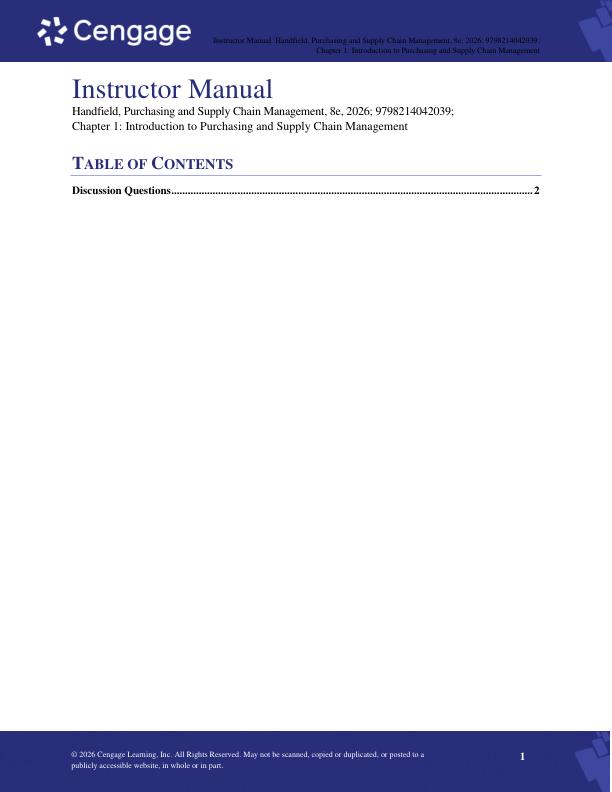 Solution Manual For Purchasing and Supply Chain Management 8e Robert B. Handfield, Larry C. Giunipero, Robert M. Monczka, James L. Patterson