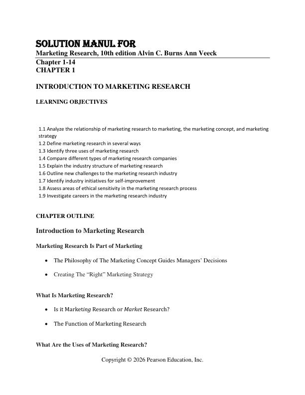 Solution Manual For Marketing Research, 10th Edition Alvin C. Burns Ann Veeck