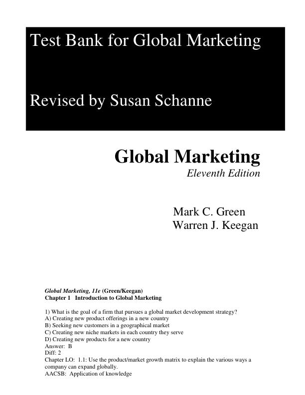 mobile-preview-Test Bank For Global Marketing, 11th Edition Mark C. Green Warren J. Keegan