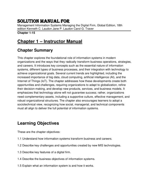 mobile-preview-Solution Manual For Management Information Systems Managing the Digital Firm, Global Edition, 18th Edition by Kenneth C. Laudon Jane P. Laudon Carol G. Traver Chapter 1-15