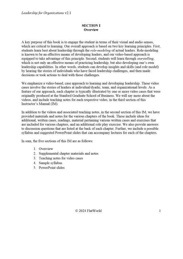 Solution Manual For Leadership for Organizations Version 2.1 By David A. Waldman and Charles O’Reilly