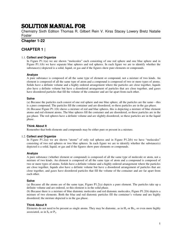 Solution Manual For Chemistry Sixth Edition Thomas R. Gilbert Rein V. Kirss Stacey Lowery Bretz Natalie Foster Chapter 1-22