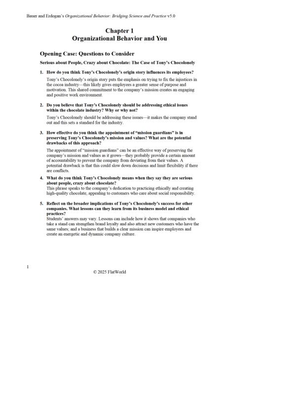 Solution Manual For Organizational Behavior Bridging Science and Practice Version 5.0 By Talya Bauer and Berrin Erdogan Chapter 1-15