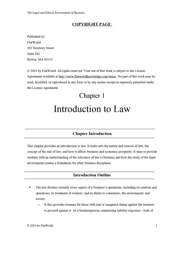 Solution Manual For The Legal and Ethical Environment of Business Version 5.0 By Terence Lau and Lisa Johnson Chapter 1-13