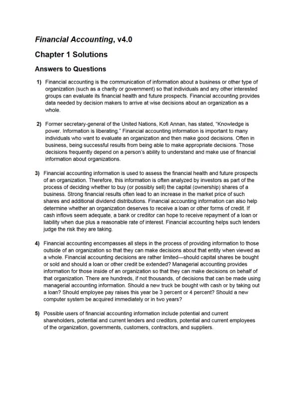Solution Manual For Financial Accounting Version 4.0 By Joe Ben Hoyle, Leah Kratz, and C. J. Skender Chapter 1-16