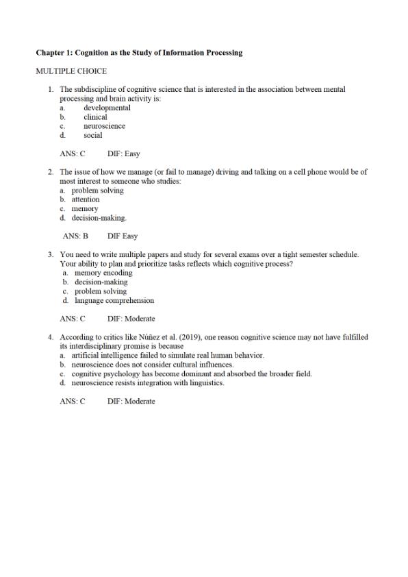 Test Bank For Cognitive Psychology Applying the Science of Mind Version 5.0 By Greg Robinson-Riegler and Bridget Robinson-Riegler Chapter 1-13