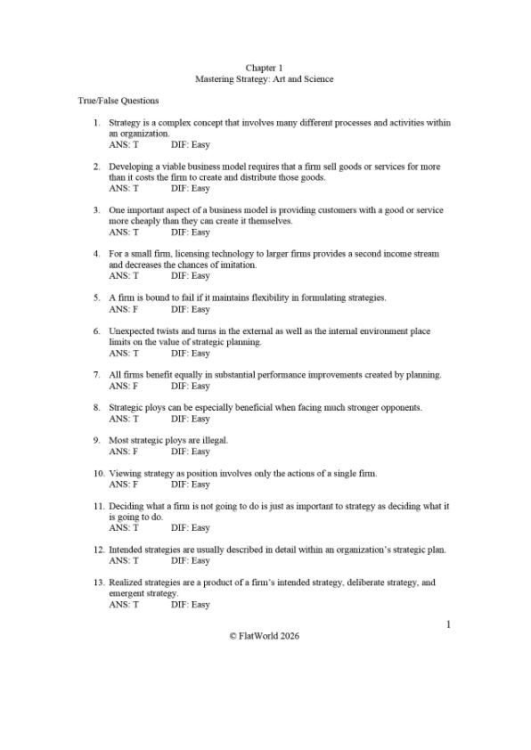 Test Bank For Mastering Strategic Management Version 4.0 By Dave Ketchen and Jeremy Short Chapter 1-10