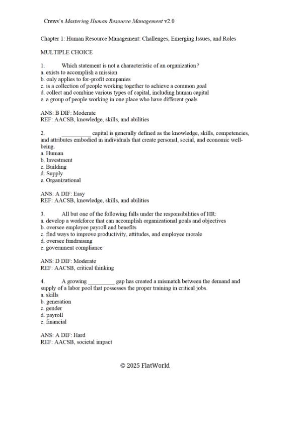 Test Bank For Mastering Human Resource Management Version 2.0 By Derek Crews Chapter 1-16