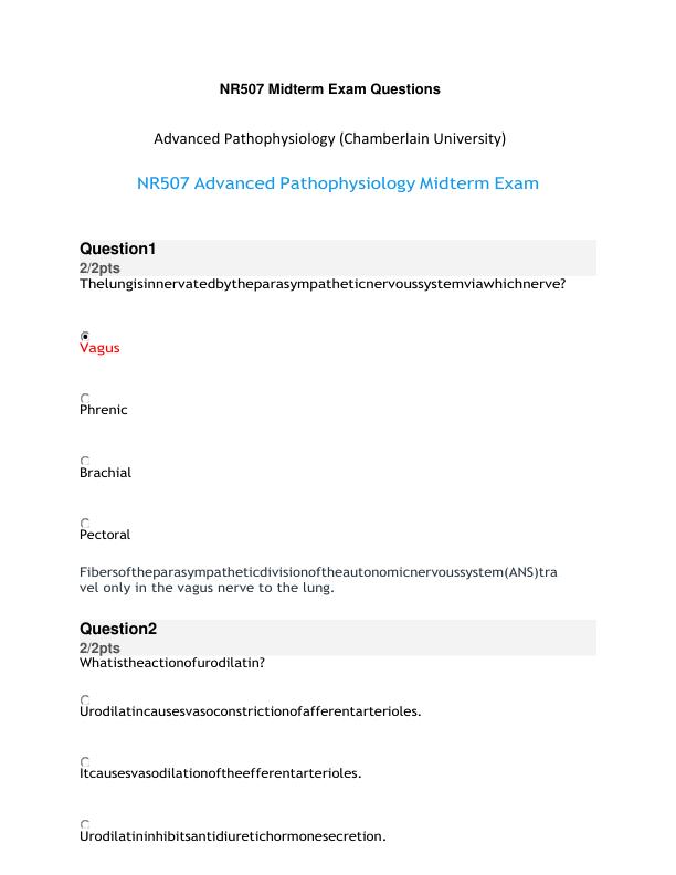 NR507 Advanced Pathophysiology Midterm Exam