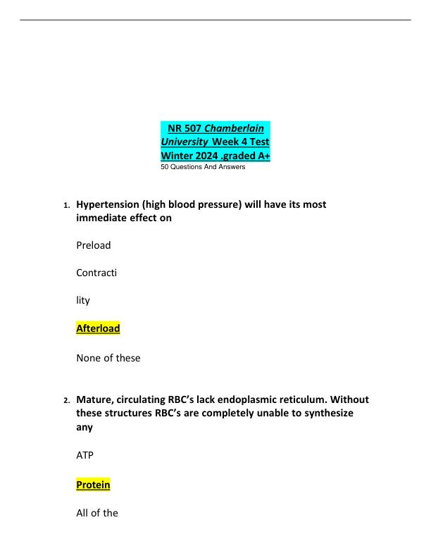 NR 507 Week 4 Midterm Exam Practice Questions and Answers