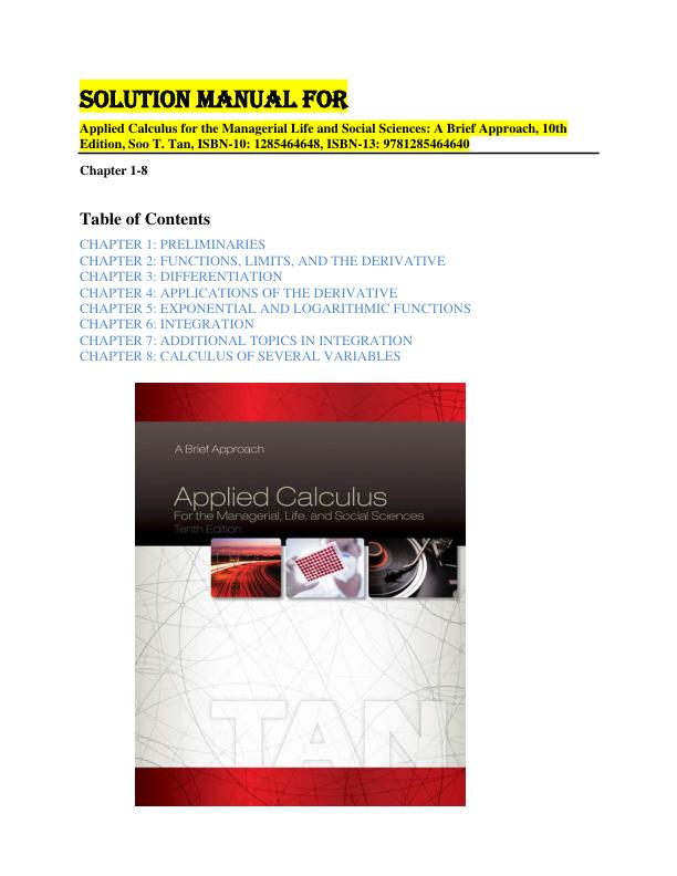 Soltion Manual for Applied Calculus for the Managerial Life and Social Sciences A Brief Approach, 10th Edition, Soo T. Tan, ISBN-10 1285464648-9-502