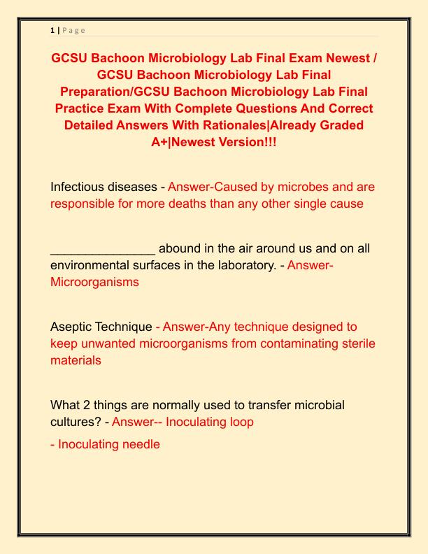 GCSU Bachoon Microbiology Lab Final Exam Newest