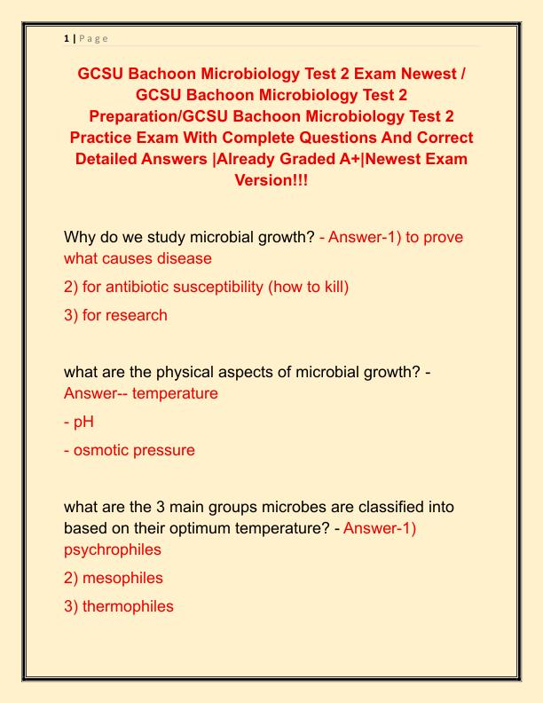 GCSU Bachoon Microbiology Test 2 Exam Newest