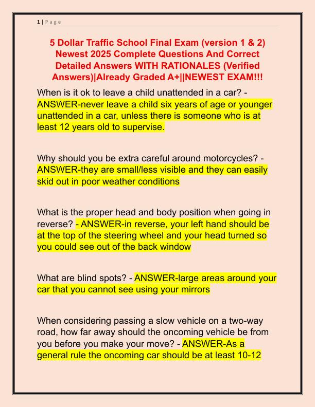 5 Dollar Traffic School Final Exam