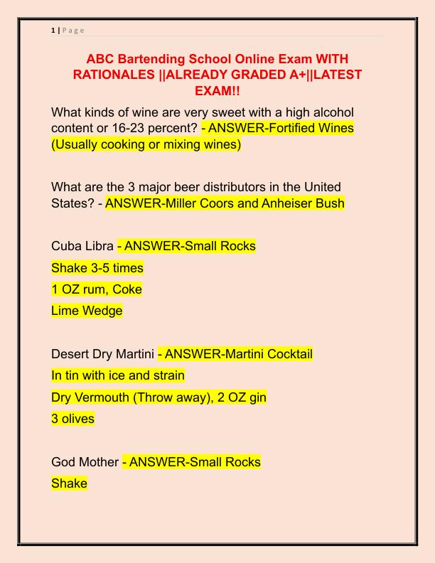 ABC Bartending School Online Exam