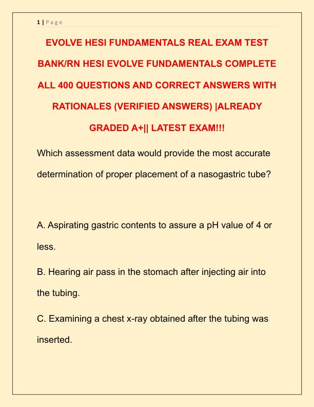 2025 EVOLVE HESI FUNDAMENTALS REAL EXAM TEST BANK