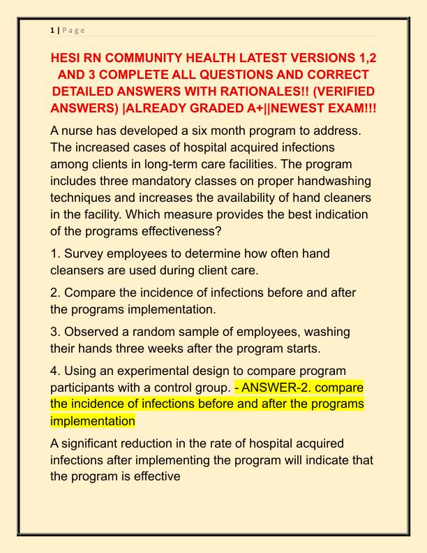 2025 HESI RN COMMUNITY HEALTH LATEST VERSIONS 1