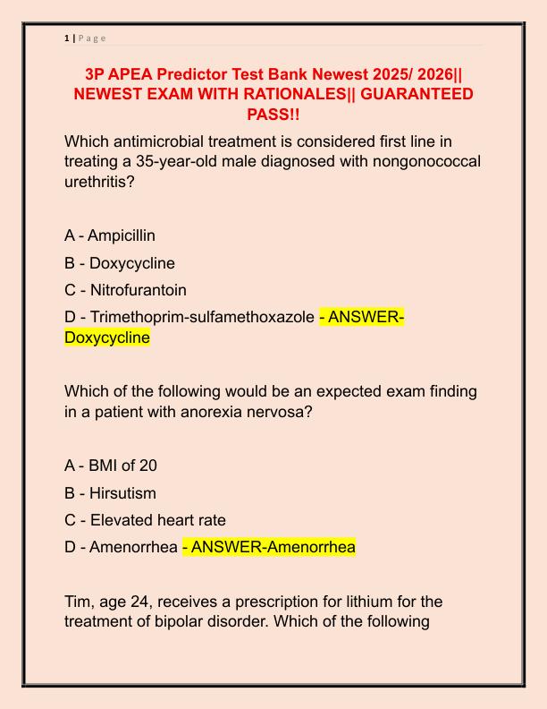3P APEA Predictor Test Bank Newest 2025