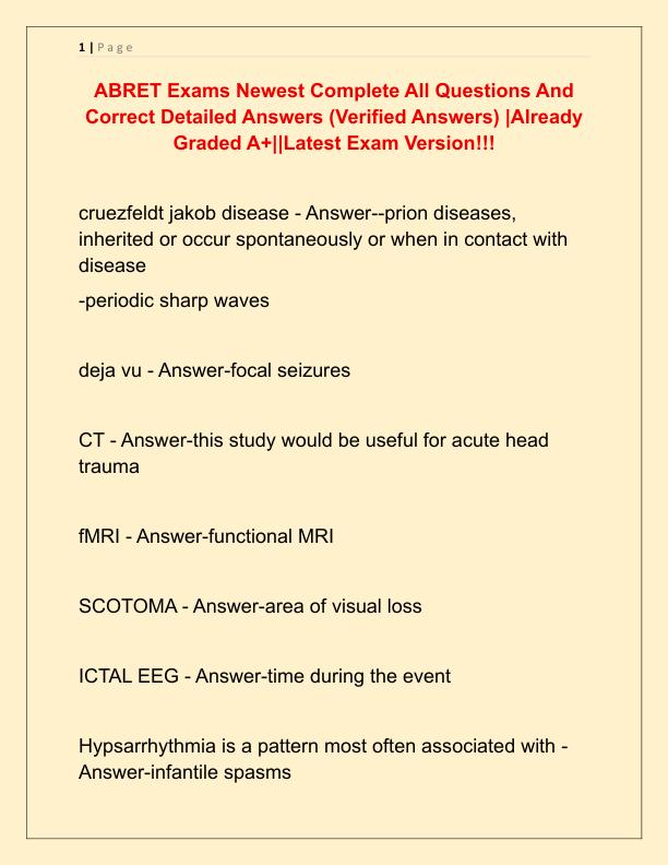ABRET Exams Newest Complete All Questions And Correct Detailed Answers