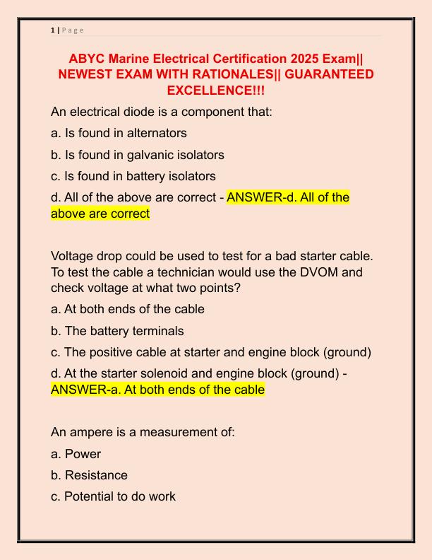 ABYC Marine Electrical Certification 2025 Exam