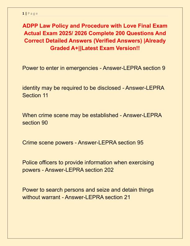 ADPP Law Policy and Procedure with Love Final Exam Actual Exam 2025