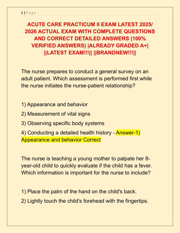 ACUTE CARE PRACTICUM II EXAM LATEST 2025