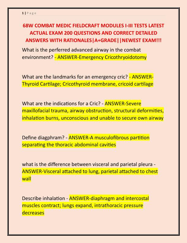 68W COMBAT MEDIC FIELDCRAFT MODULES I
