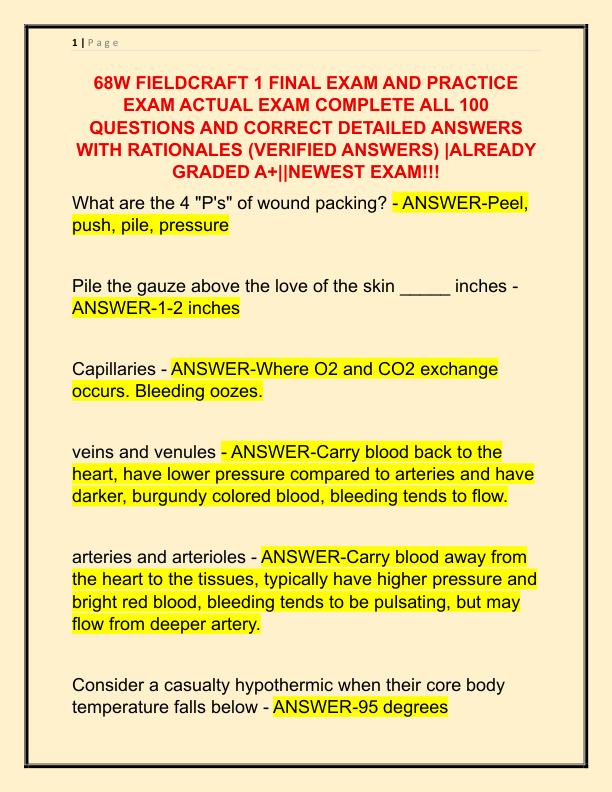 68W FIELDCRAFT 1 FINAL EXAM AND PRACTICE EXAM ACTUAL EXAM COMPLETE ALL 100 QUESTIONS AND CORRECT DETAILED ANSWERS