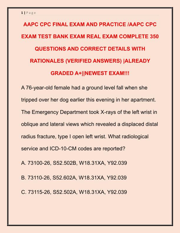 2025 AAPC CPC FINAL EXAM AND PRACTICE