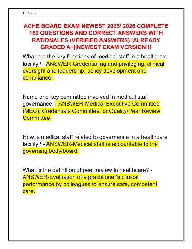 ACHE BOARD EXAM NEWEST 2025