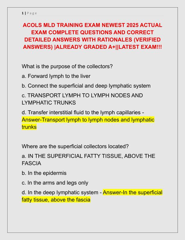 ACOLS MLD TRAINING EXAM NEWEST 2025 ACTUAL EXAM COMPLETE QUESTIONS AND CORRECT DETAILED ANSWERS WITH RATIONALES