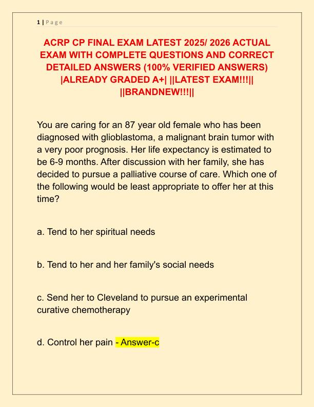 ACRP CP FINAL EXAM LATEST 2025