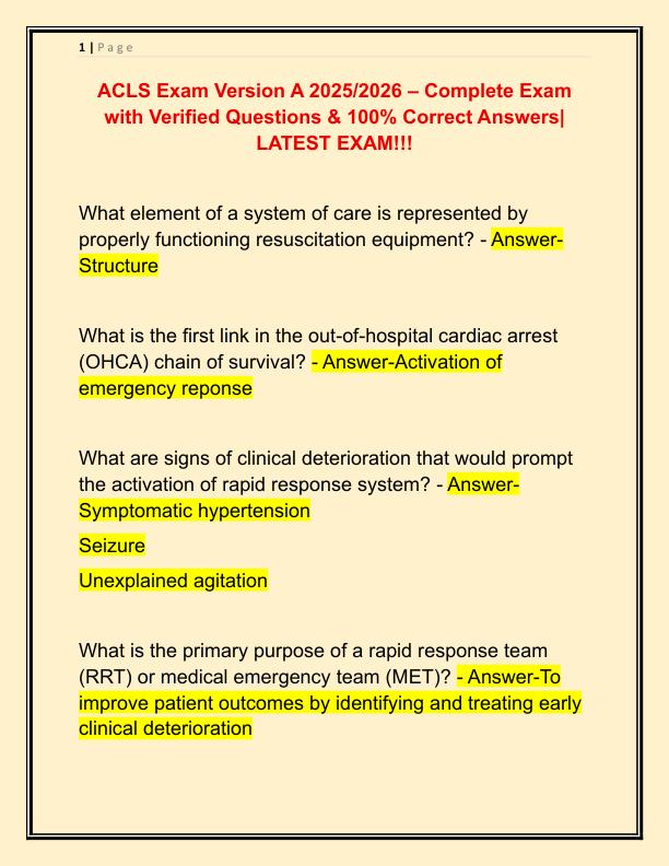 ACLS Exam Version A 2025
