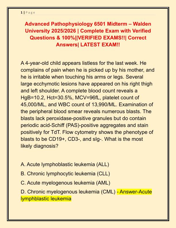 Advanced Pathophysiology 6501 Midterm