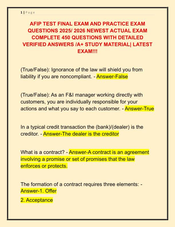 AFIP TEST FINAL EXAM AND PRACTICE EXAM QUESTIONS 2025
