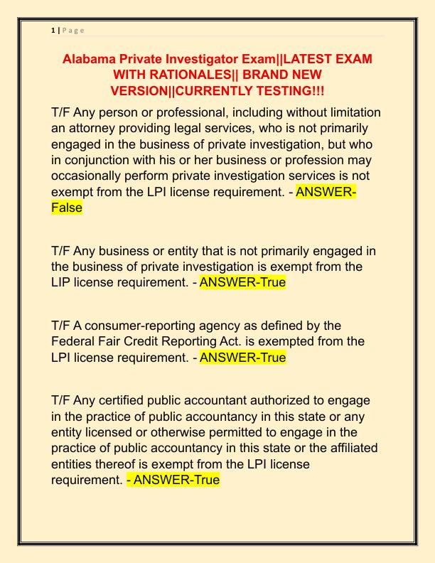 Alabama Private Investigator Exam
