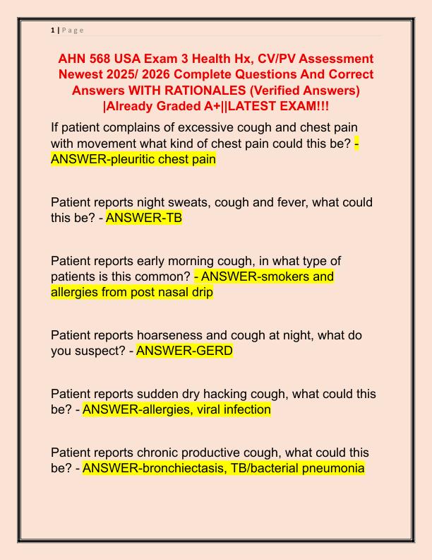 AHN 568 USA Exam 3 Health Hx