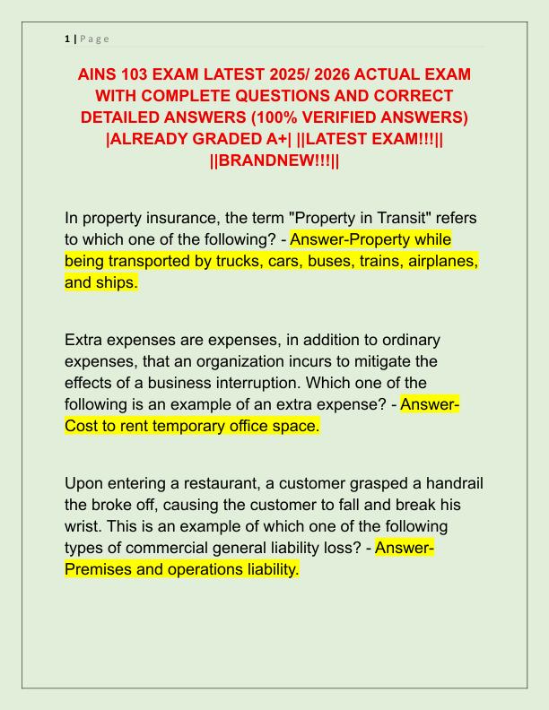 AINS 103 EXAM LATEST 2025