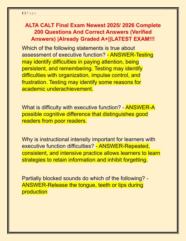 ALTA CALT Final Exam Newest 2025 Complete 200 Questions And Correct Answers