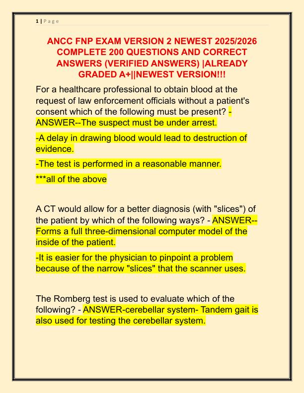 ANCC FNP EXAM VERSION 2 NEWEST 2025