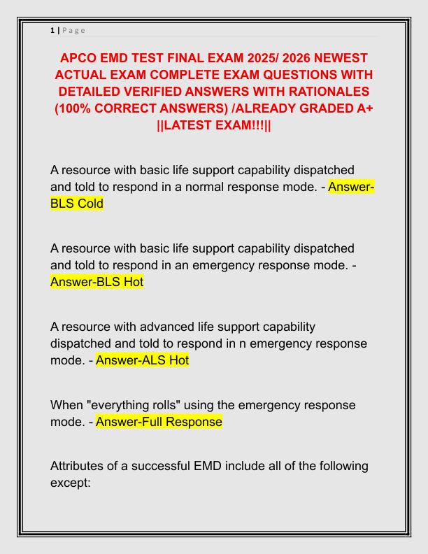 APCO EMD TEST FINAL EXAM 2025