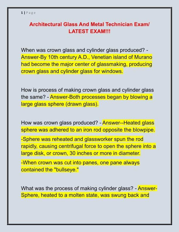 Architectural Glass And Metal Technician Exam
