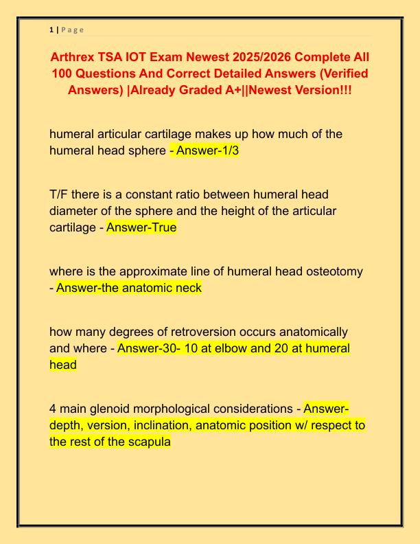 Arthrex TSA IOT Exam Newest 2025