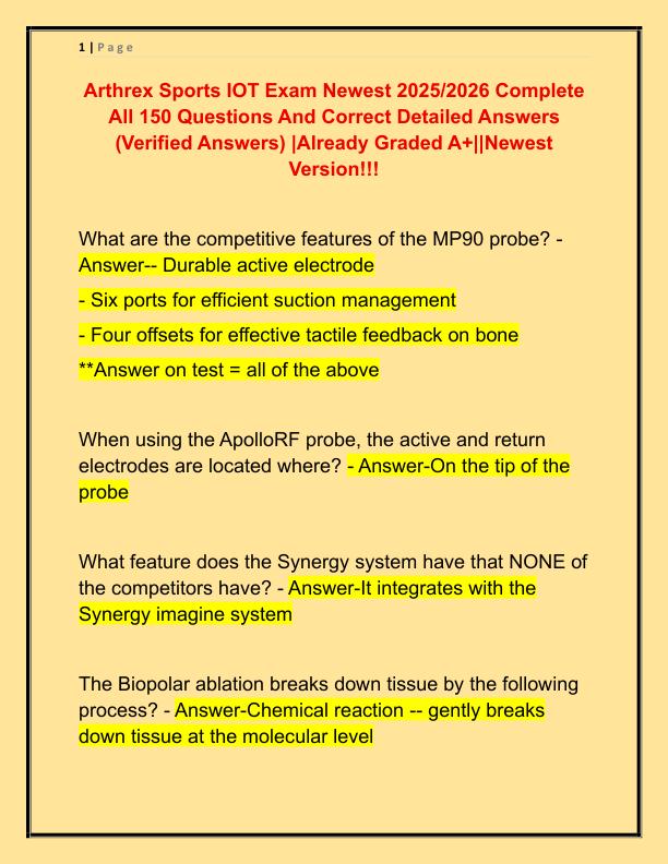 Arthrex Sports IOT Exam Newest 2025