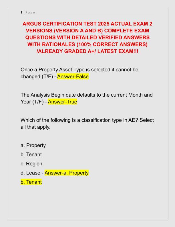 ARGUS CERTIFICATION TEST 2025 ACTUAL EXAM 2 VERSIONS
