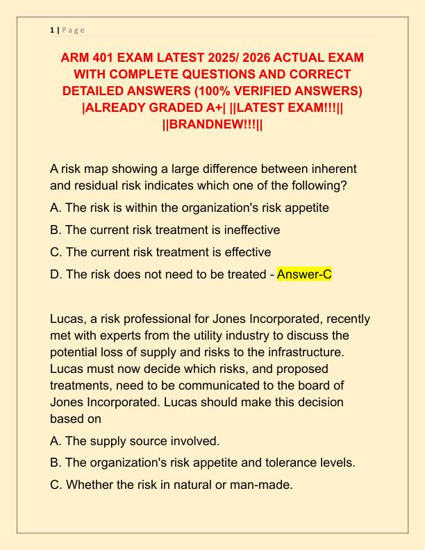 ARM 401 EXAM LATEST 2025