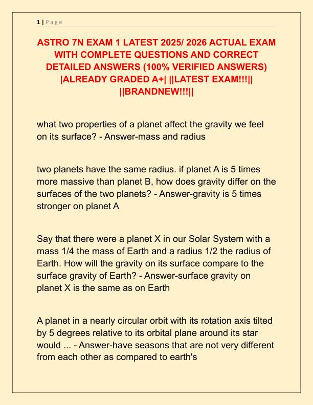 ASTRO 7N EXAM 1 LATEST 2025