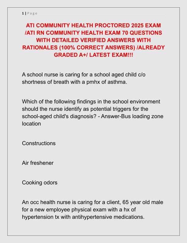 ATI COMMUNITY HEALTH PROCTORED 2025 EXAM