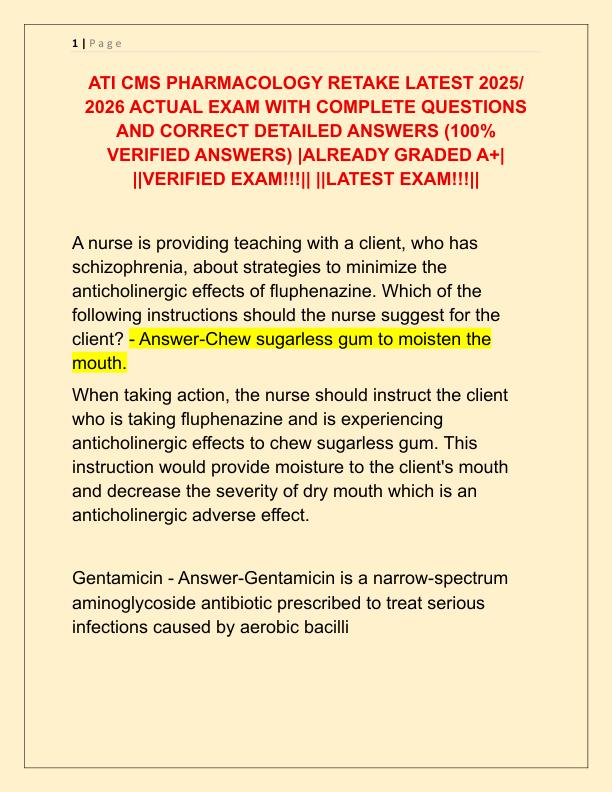 ATI CMS PHARMACOLOGY RETAKE LATEST 2025